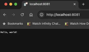 picture of localhost:8081/ displaying hello, world