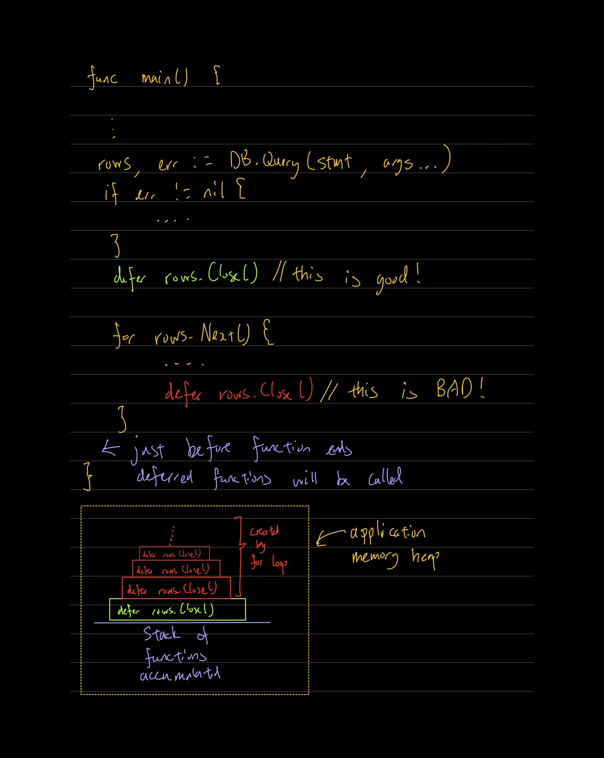 Redundant defer calls accumulating on stack