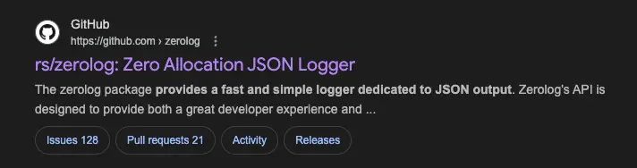 rs/zerolog google search result