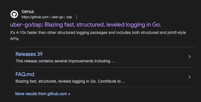 uber-go/zap google search result