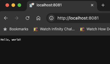 picture of localhost:8081/ displaying hello, world