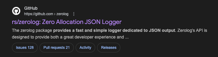 rs/zerolog google search result