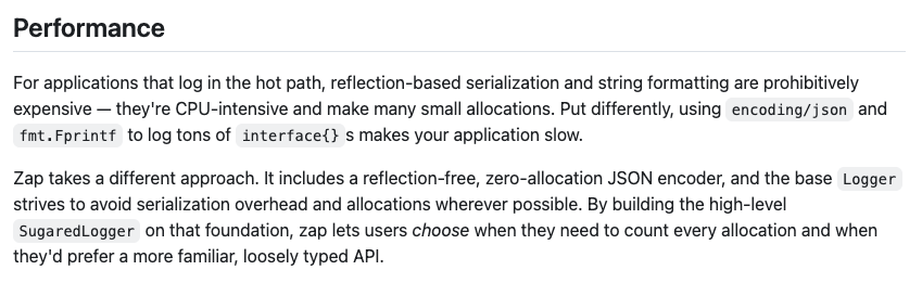 excerpt from uber-go/zap README